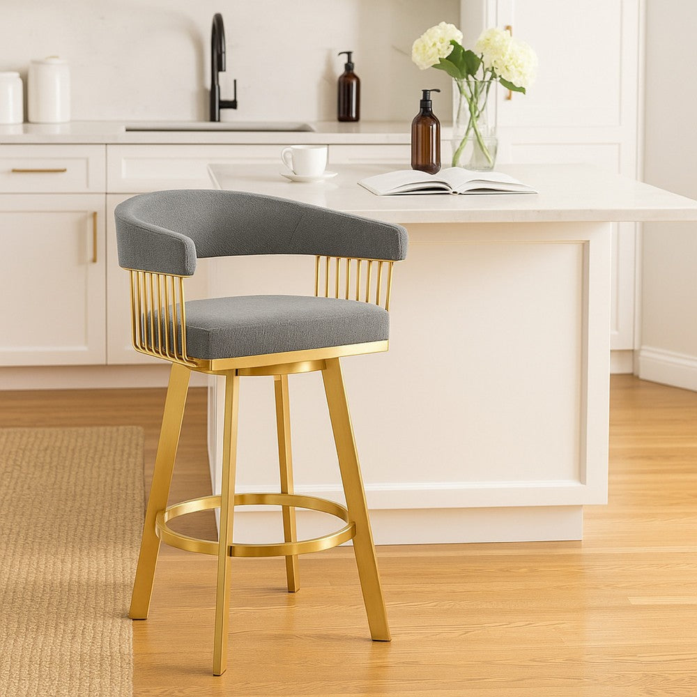 Luci Swivel Counter Stool Chair | Gold Steel | Anchor Gray Polyester