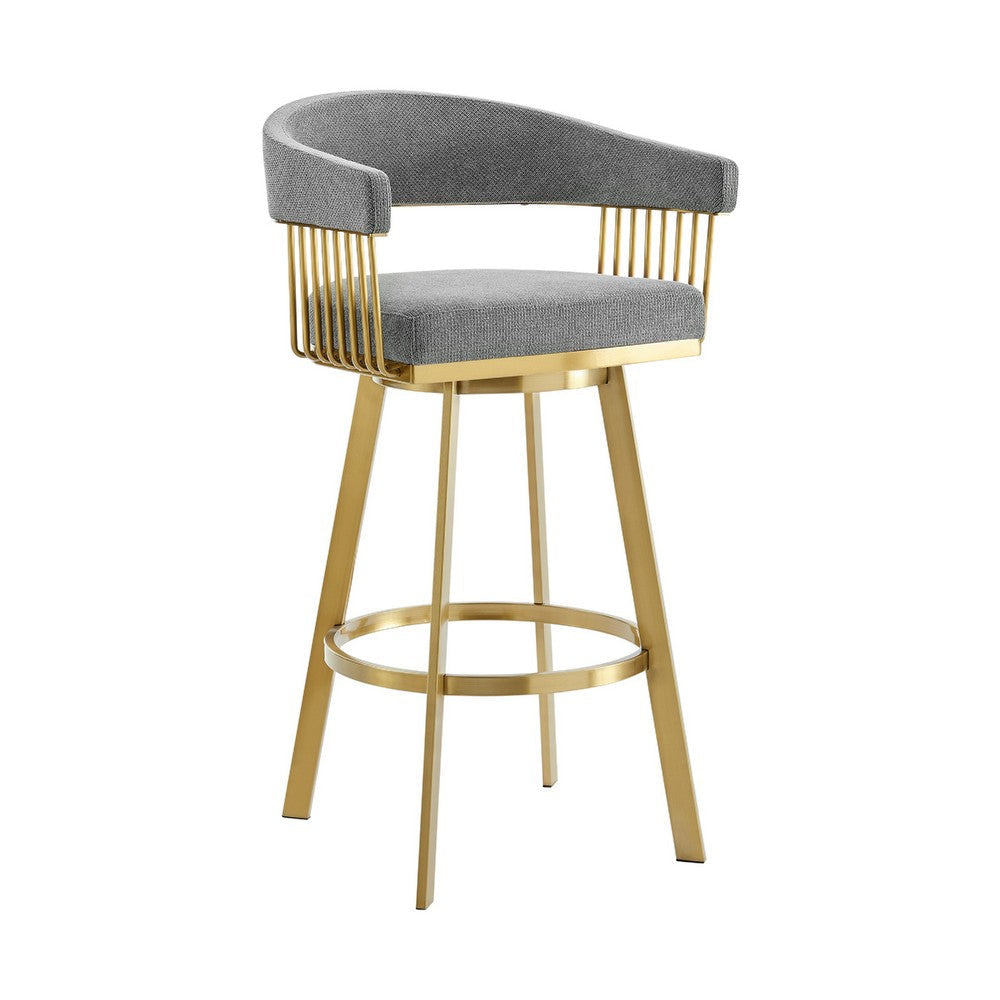 Luci Swivel Barstool Chair | Gold Steel | Tapered Legs | Gray Polyester