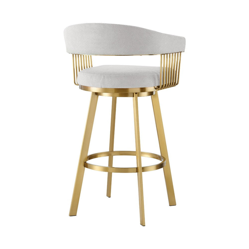 Luci Swivel Barstool Chair | Gold Steel | Taper Legs | Silver Polyester