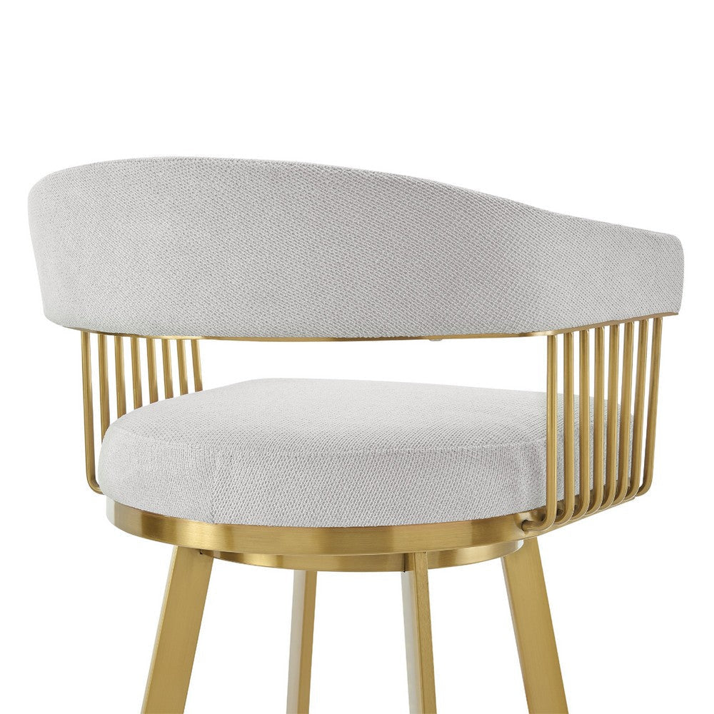 Luci Swivel Barstool Chair | Gold Steel | Taper Legs | Silver Polyester