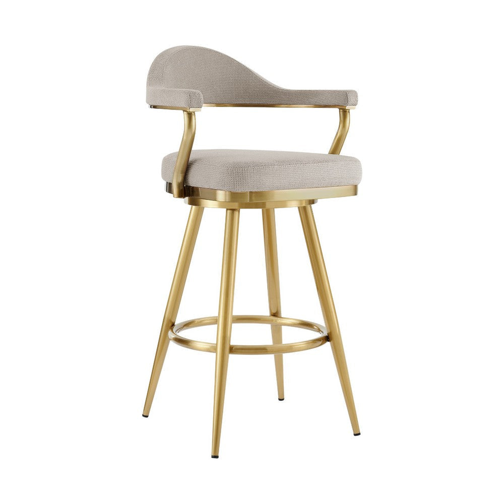 Justy Swivel Counter Stool Chair | Gold Steel Legs | Taupe Polyester