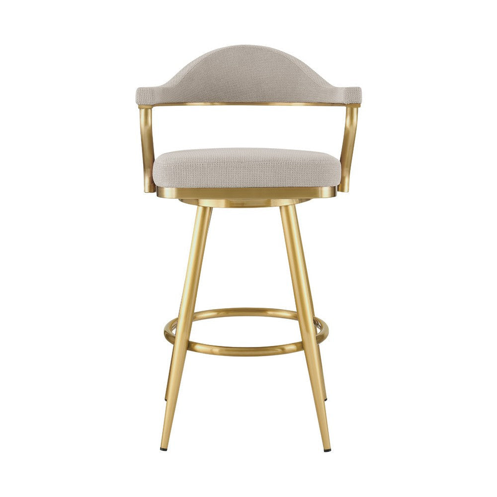 Justy Swivel Barstool Chair | Gold Steel Taper Legs | Taupe Polyester