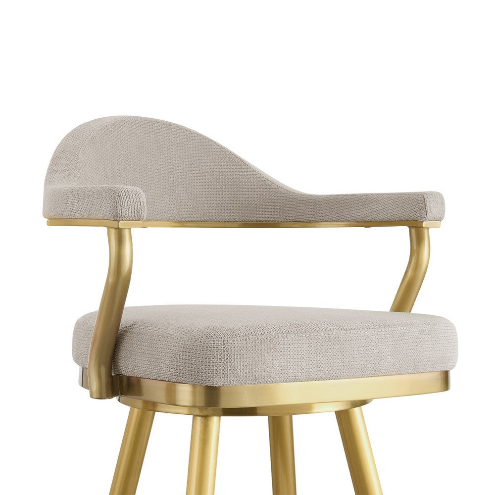 Justy Swivel Barstool Chair | Gold Steel Taper Legs | Taupe Polyester