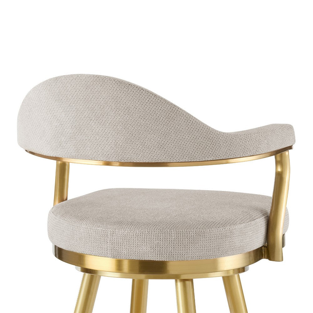 Justy Swivel Barstool Chair | Gold Steel Taper Legs | Taupe Polyester