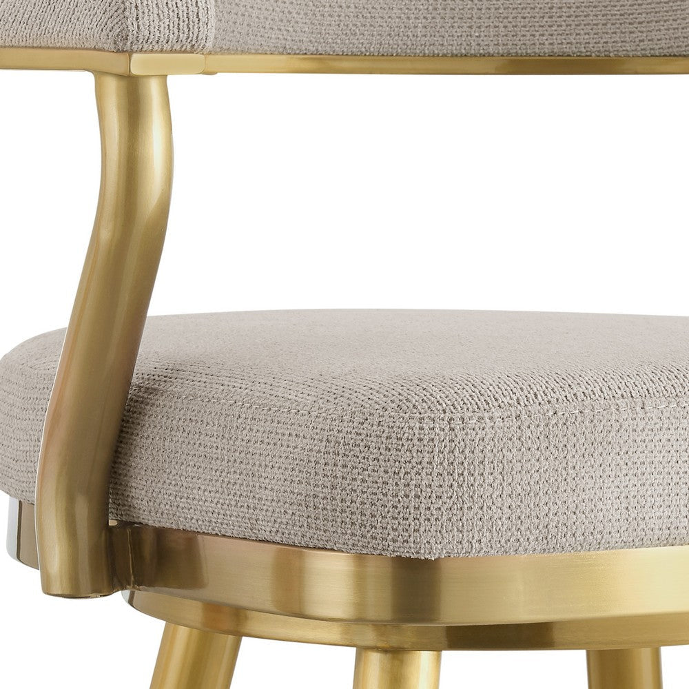 Justy Swivel Barstool Chair | Gold Steel Taper Legs | Taupe Polyester