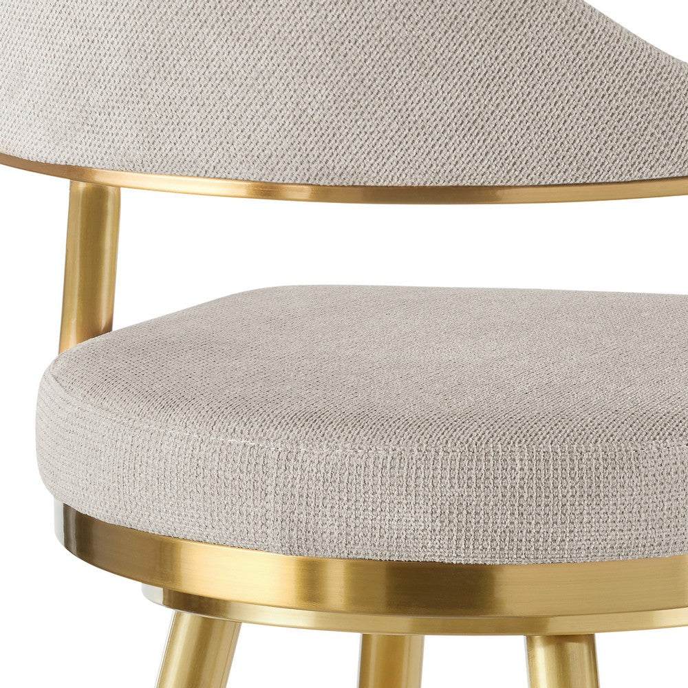 Justy Swivel Barstool Chair | Gold Steel Taper Legs | Taupe Polyester