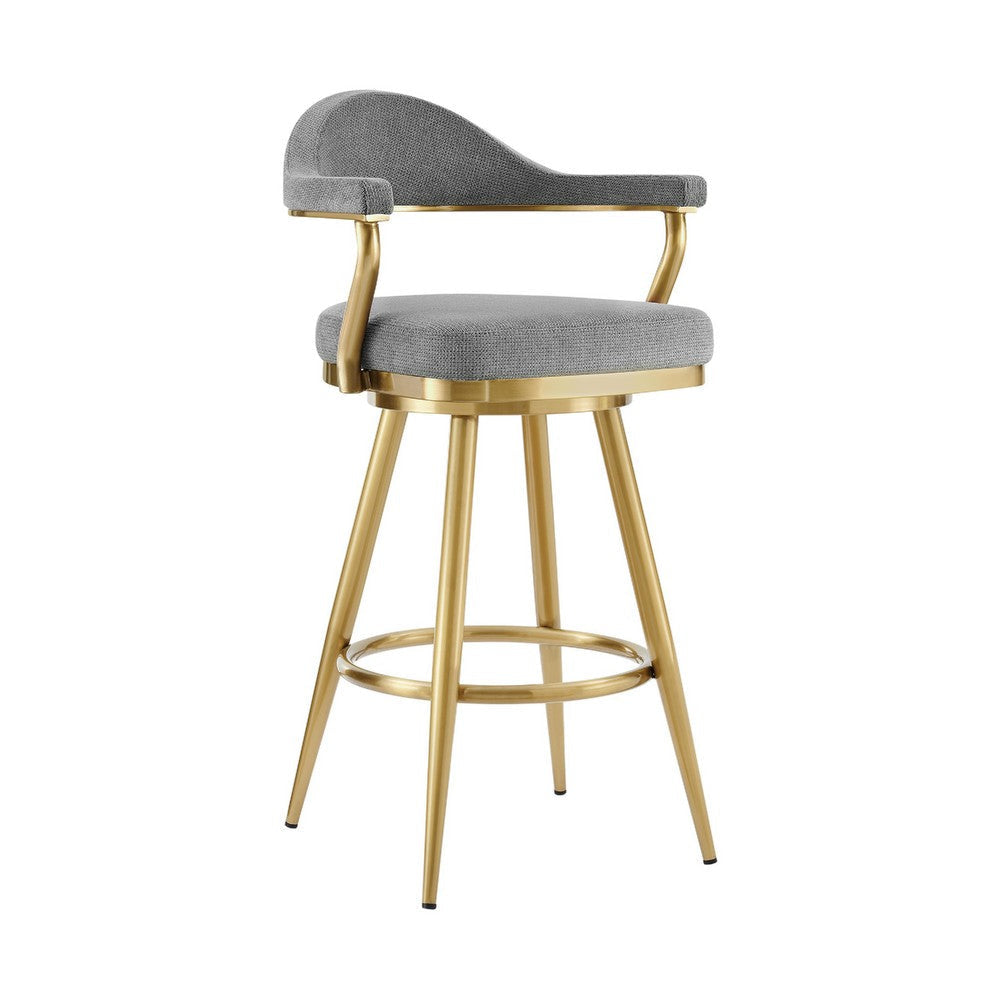 Justy Swivel Counter Stool Chair | Gold Steel | Anchor Gray Polyester