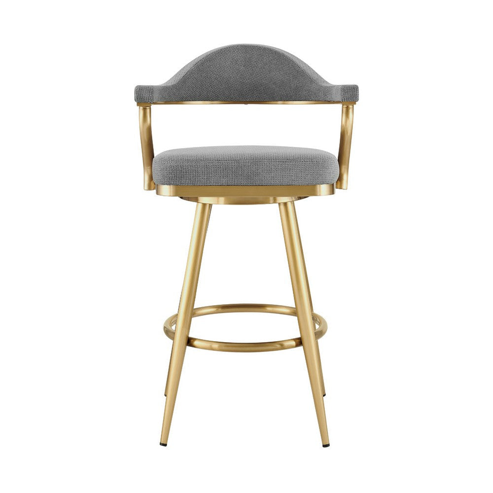 Justy Swivel Barstool Chair | Gold Steel Taper Legs | Gray Polyester