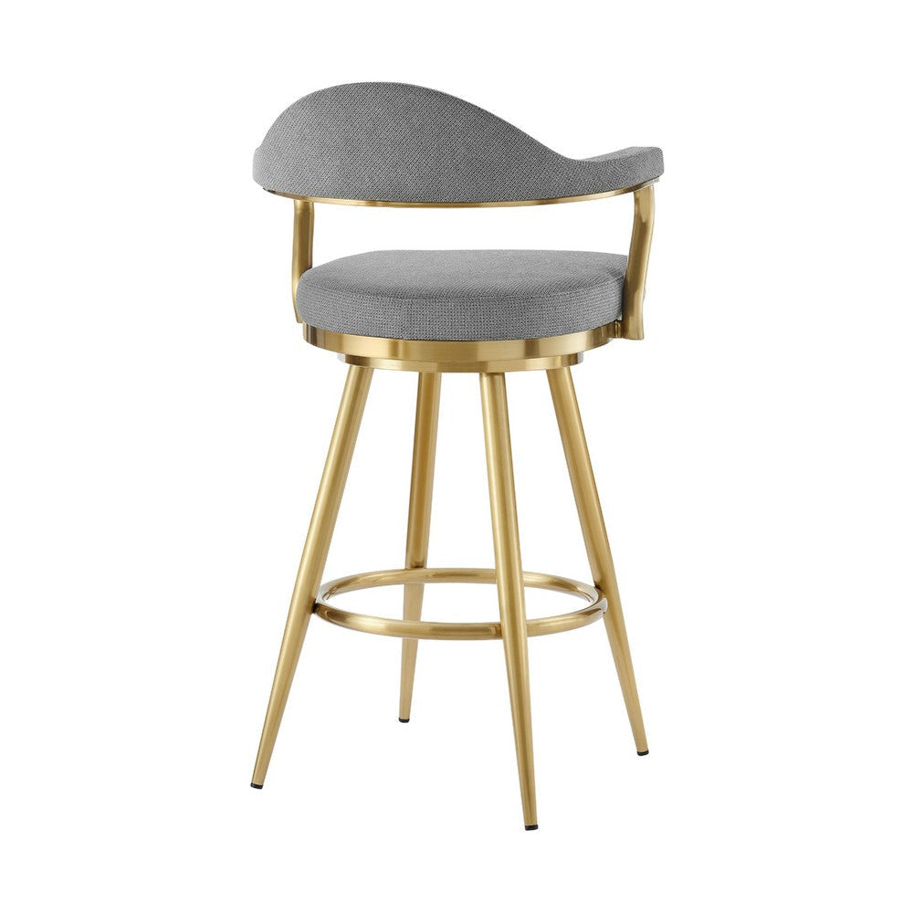 Justy Swivel Barstool Chair | Gold Steel Taper Legs | Gray Polyester
