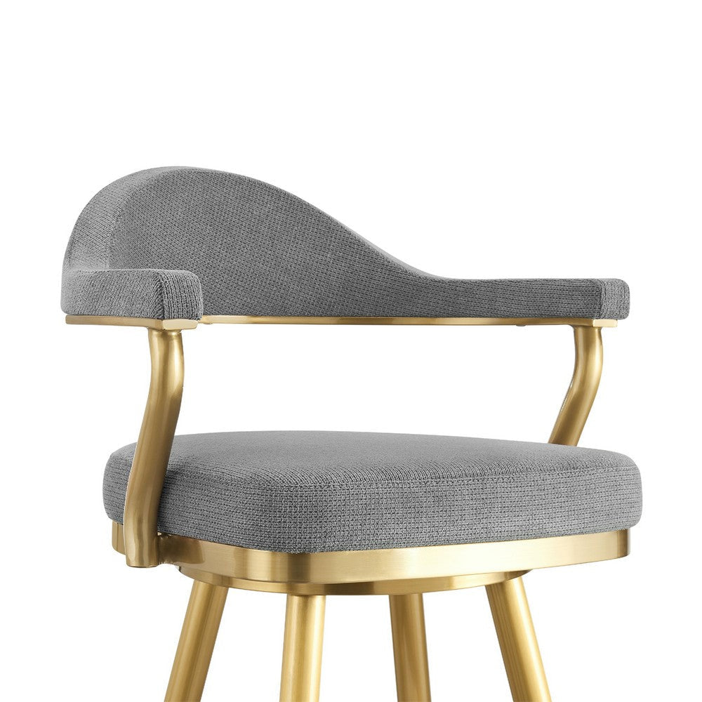 Justy Swivel Barstool Chair | Gold Steel Taper Legs | Gray Polyester