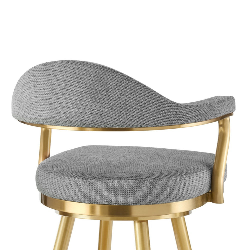Justy Swivel Barstool Chair | Gold Steel Taper Legs | Gray Polyester