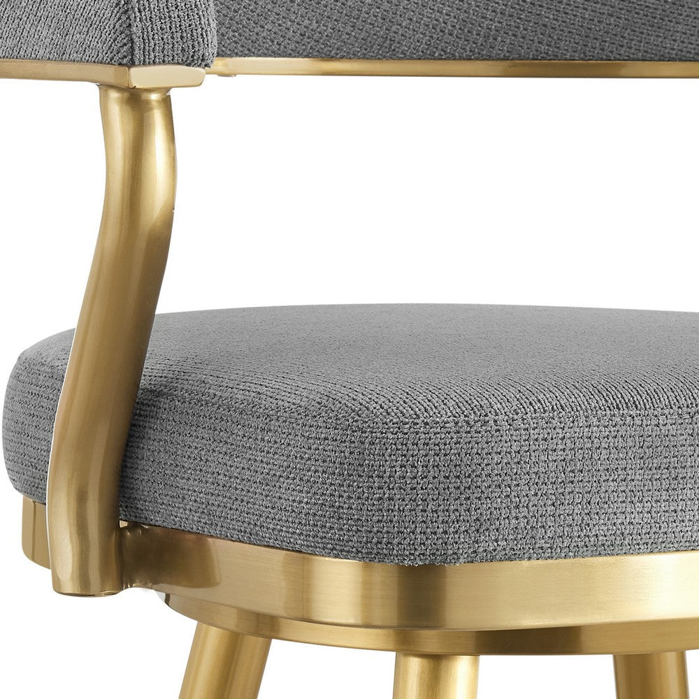 Justy Swivel Barstool Chair | Gold Steel Taper Legs | Gray Polyester