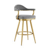 Justy Swivel Barstool Chair | Gold Steel Taper Legs | Gray Polyester
