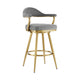 Justy Swivel Barstool Chair | Gold Steel Taper Legs | Gray Polyester
