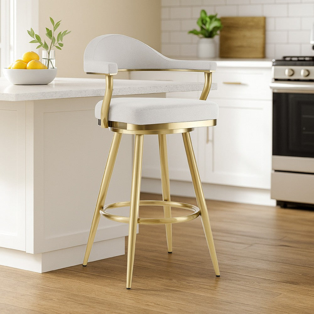 Justy Swivel Counter Stool Chair | Gold Steel Frame | Silver Polyester