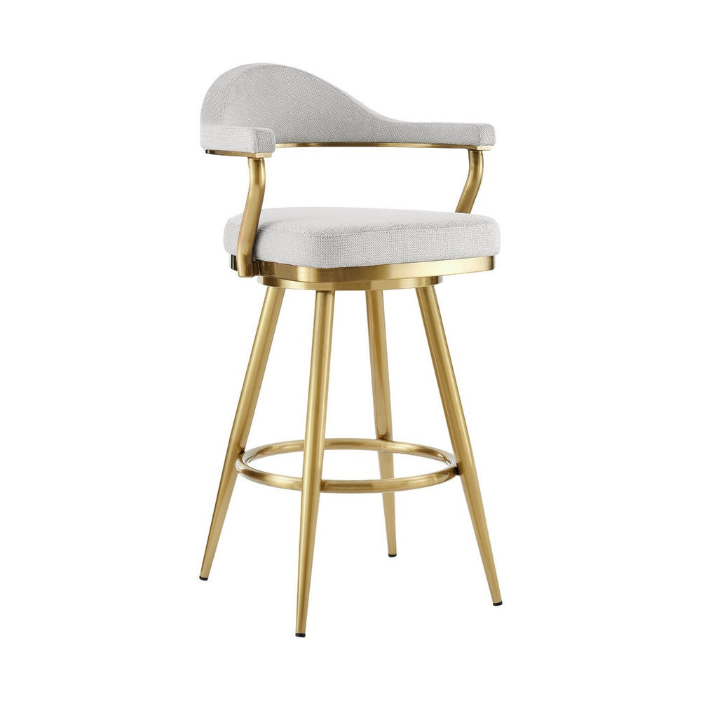 Justy Swivel Barstool Chair | Gold Brushed Steel Legs | Silver Polyester BM339160