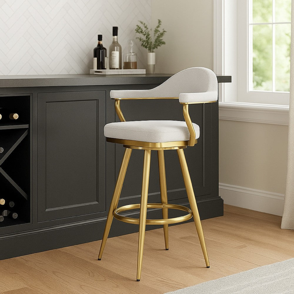 Justy Swivel Barstool Chair | Gold Brushed Steel Legs | Silver Polyester BM339160