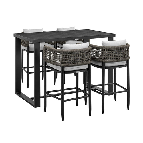 Adiy 5pc Outdoor Bar Height Table & 4 Chairs Set | Gray Rope | Black