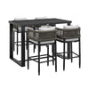 Adiy 5pc Outdoor Bar Height Table & 4 Chairs Set | Gray Rope | Black