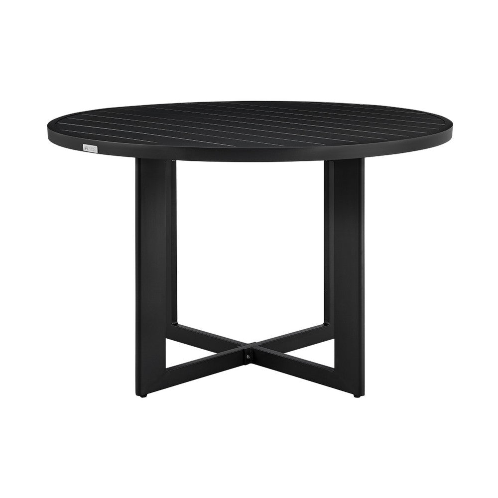 Lynn 5pc Outdoor Dining Table & 4 Chair Set | Round Top | Rattan Woven Black BM339166