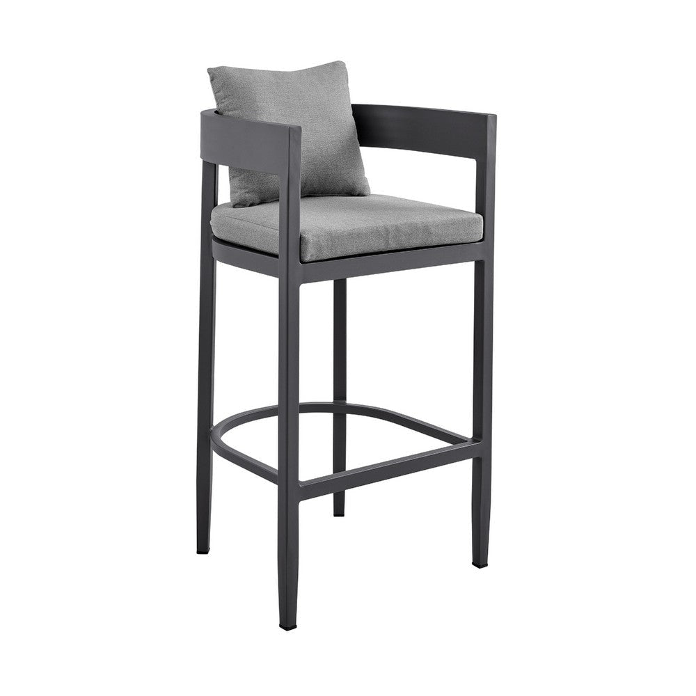 Enya 5pc Outdoor Bar Height Table & 4 Chair Set | Gray Cushions | Black Aluminum BM339169