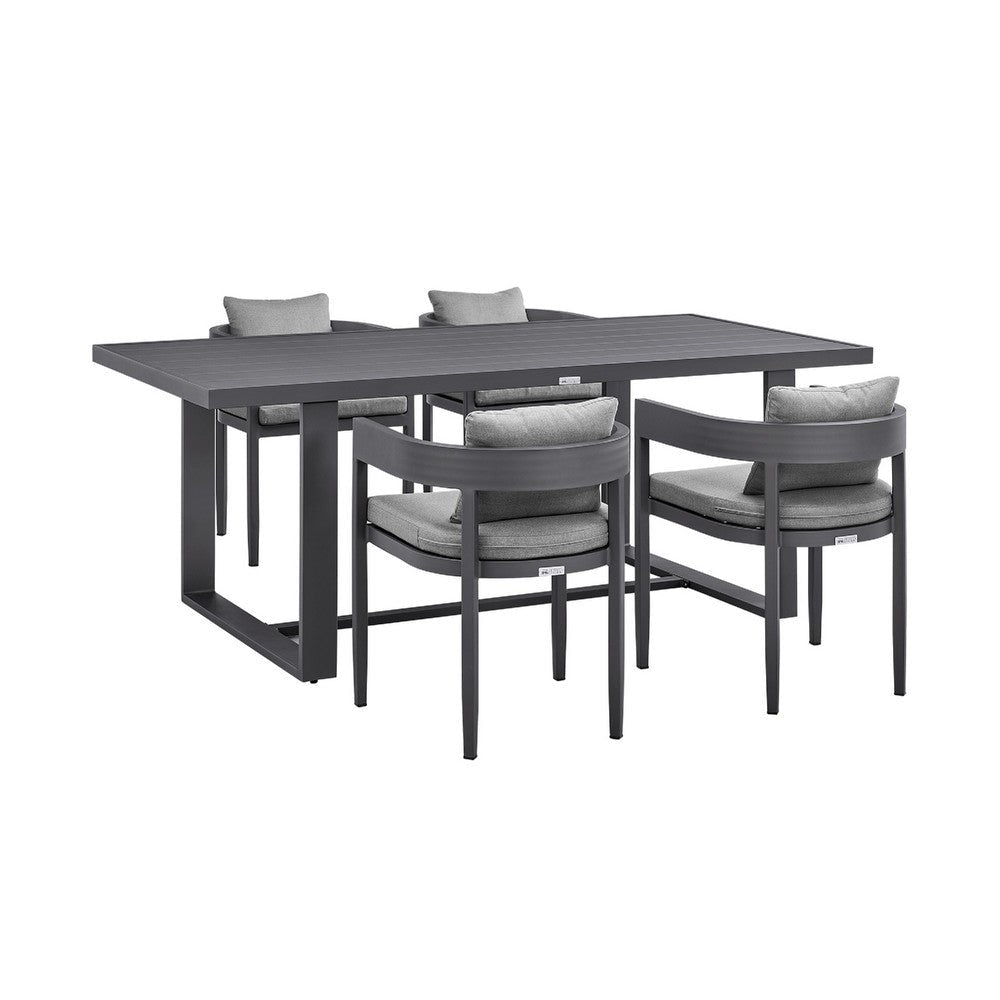 Enya 5pc Outdoor Dining Table & 4 Chair Set | Gray Cushions | Blac BM339170