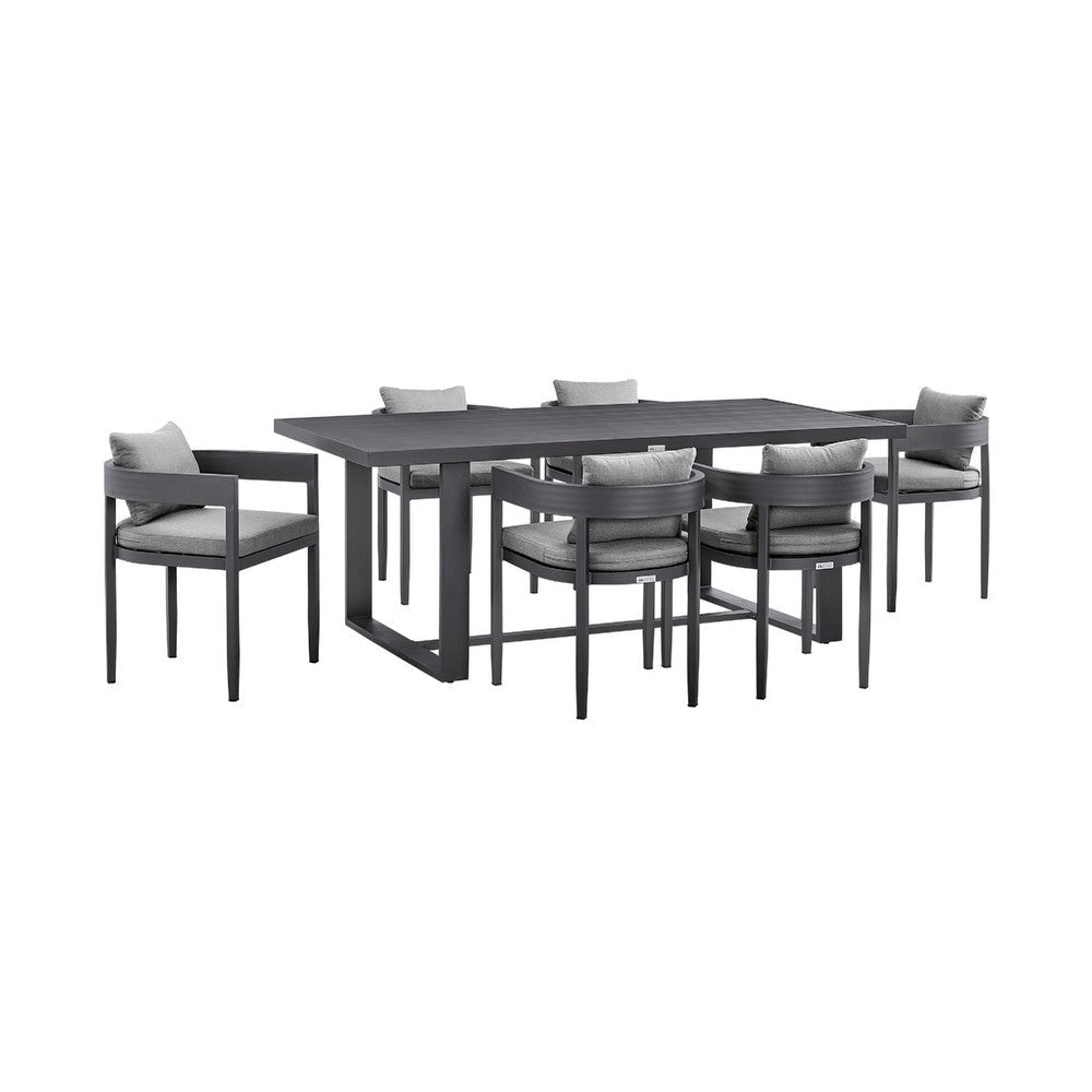 Enya 7pc Outdoor Dining Table & 6 Chair Set | Gray Cushions | Black