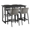 Plyn 5pc Outdoor Bar Height Table Set | 4 Gray Cushioned Chairs | Black Aluminum