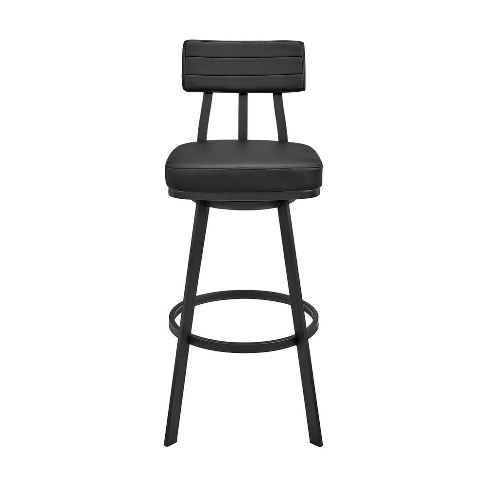 Poni Swivel Counter Stool Chair | Black Faux Leather Seat | Iron Base BM339176