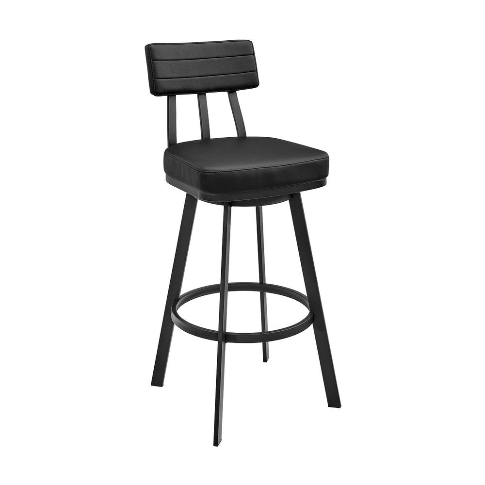 Poni Swivel Barstool Chair | Black Faux Leather | Iron Base