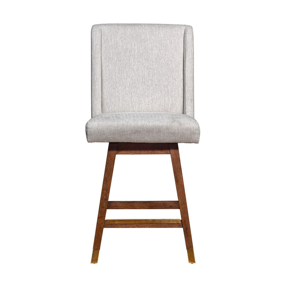 Tynn Swivel Counter Stool Chair | Beige Wingback | Brown Rubberwood BM339180