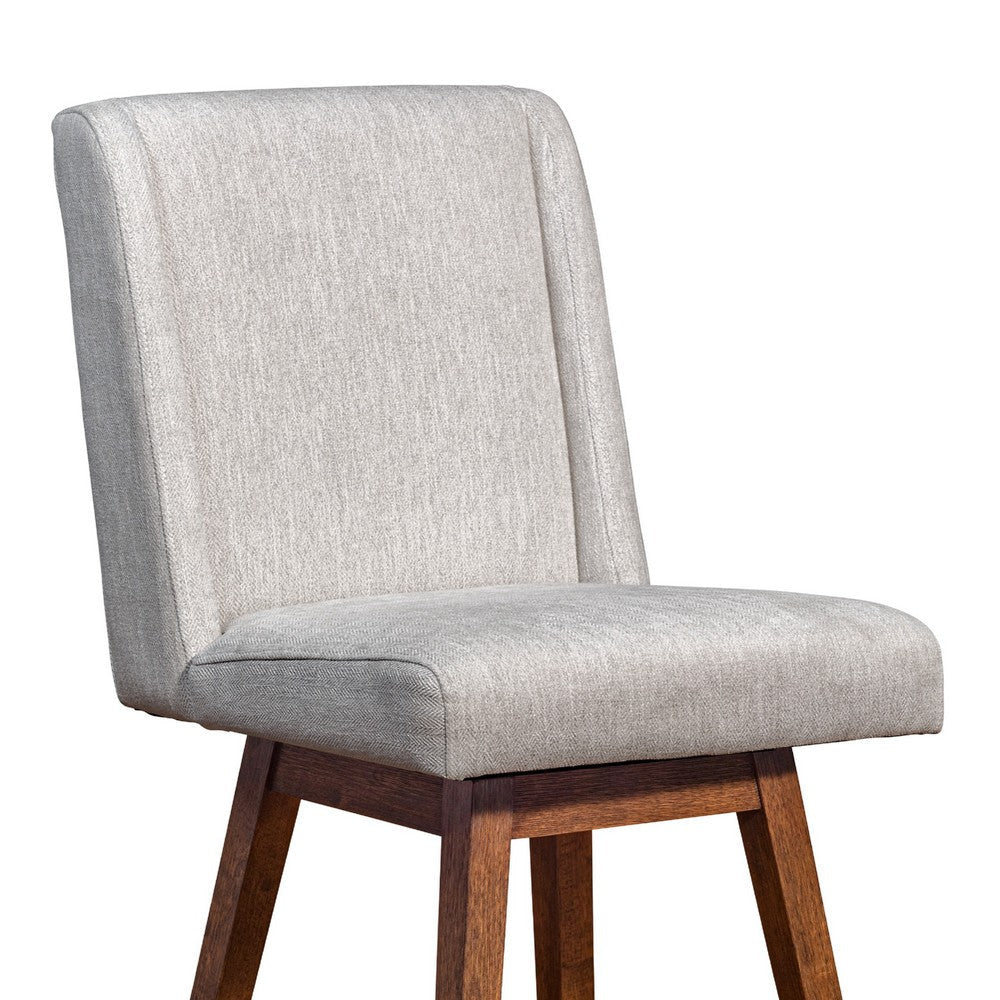 Tynn Swivel Counter Stool Chair | Beige Wingback | Brown Rubberwood