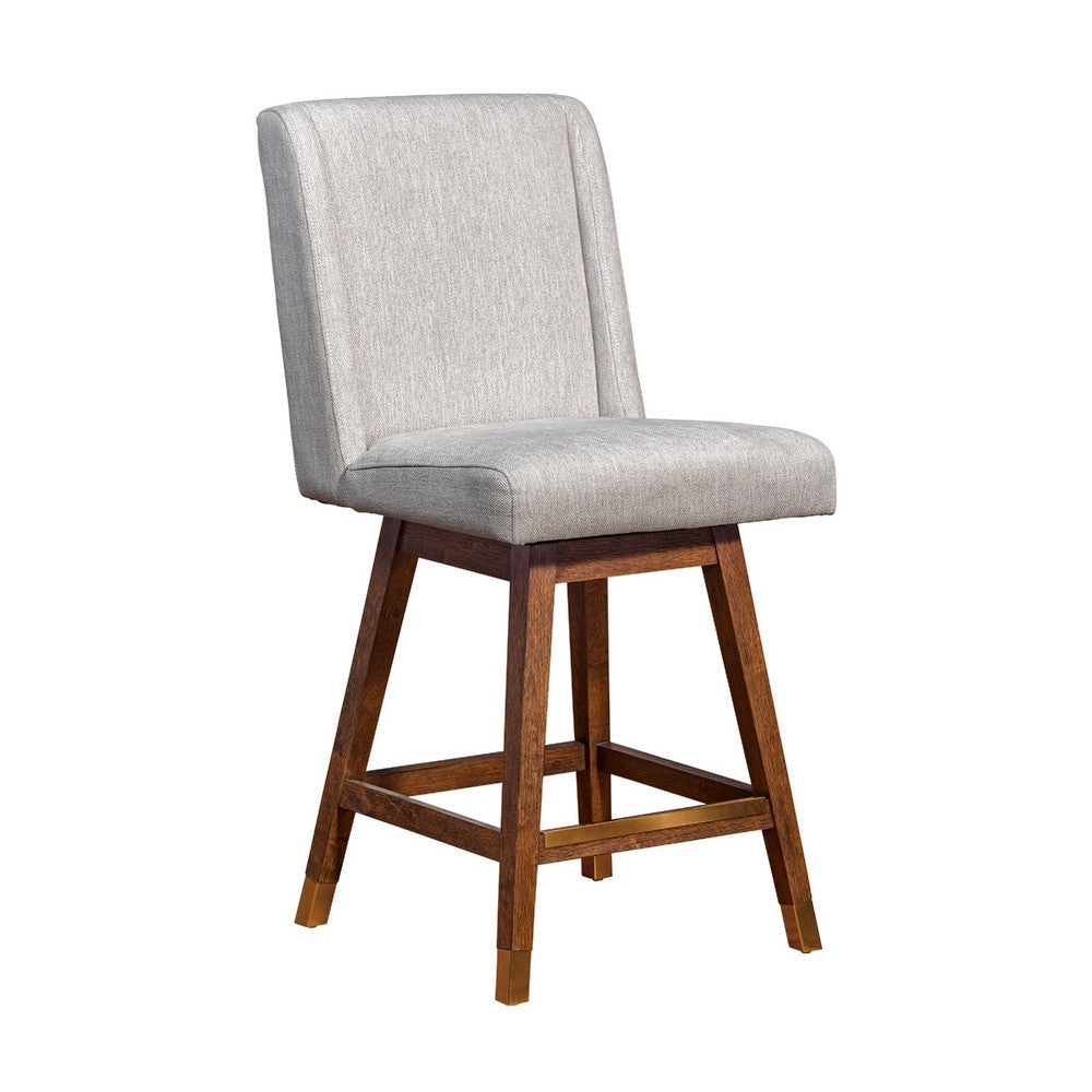 Tynn Swivel Counter Stool Chair | Beige Wingback | Brown Rubberwood