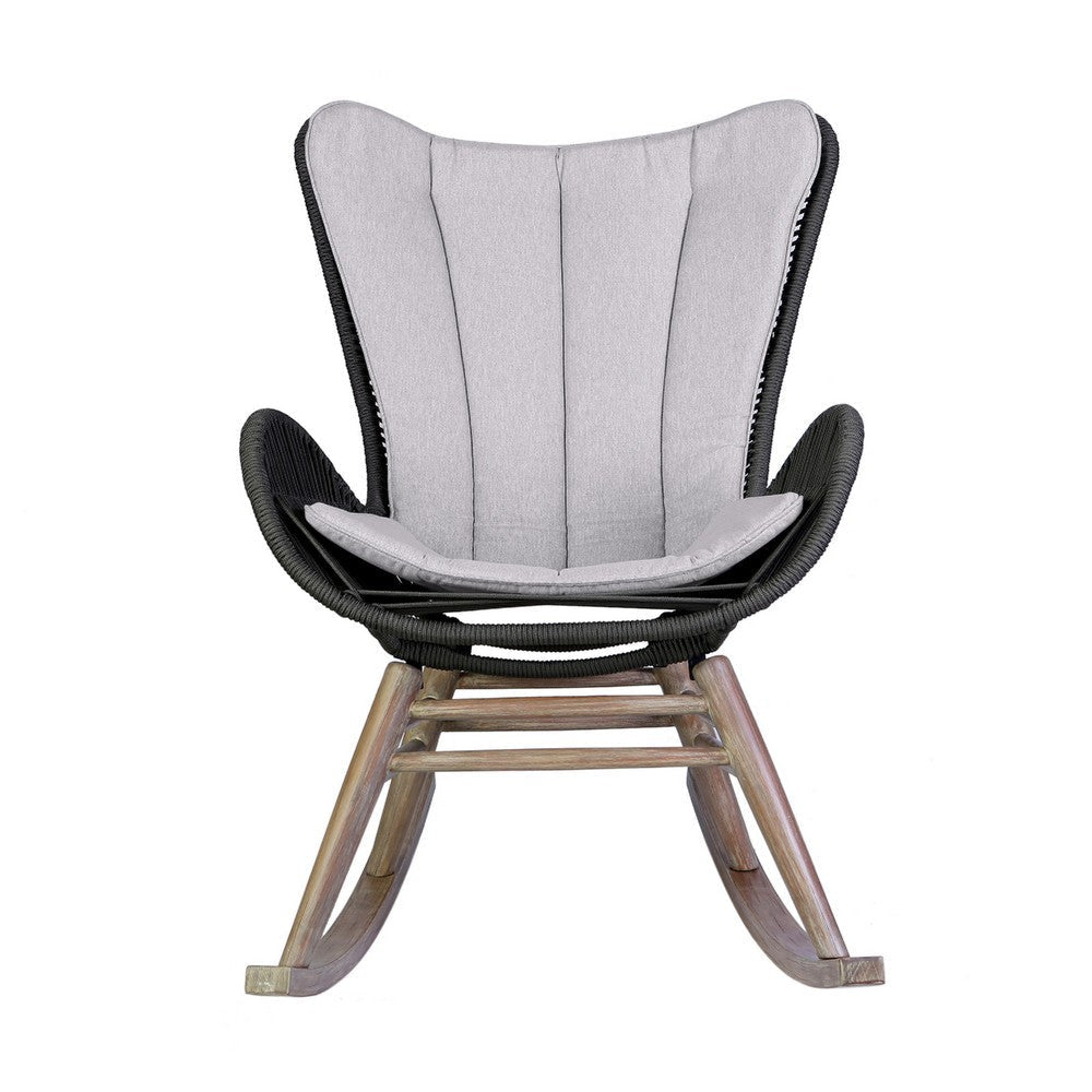 Mina Outdoor Rocking Chair | Gray Rope Woven Back | Eucalyptus Wood BM339181