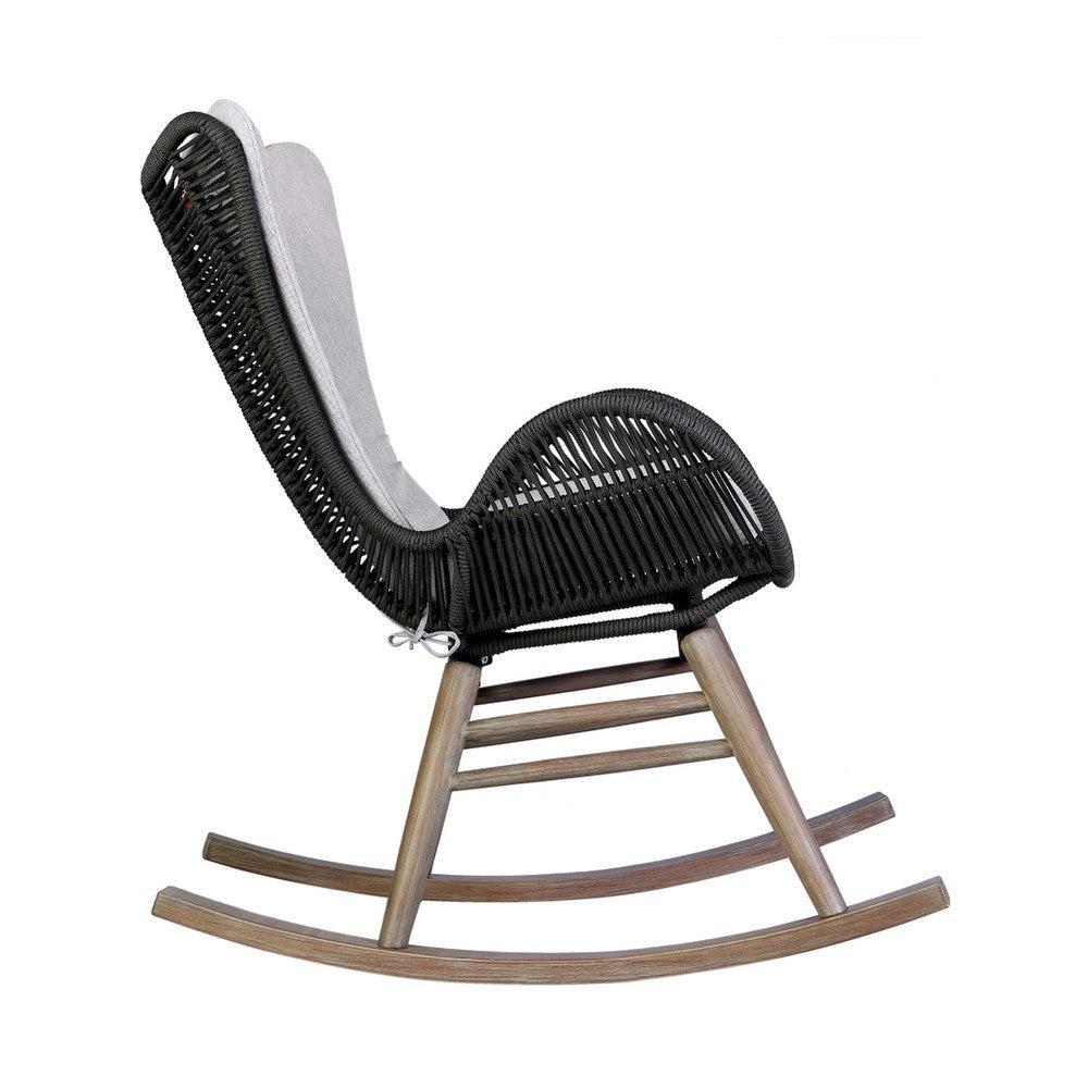 Mina Outdoor Rocking Chair | Gray Rope Woven Back | Eucalyptus Wood BM339181