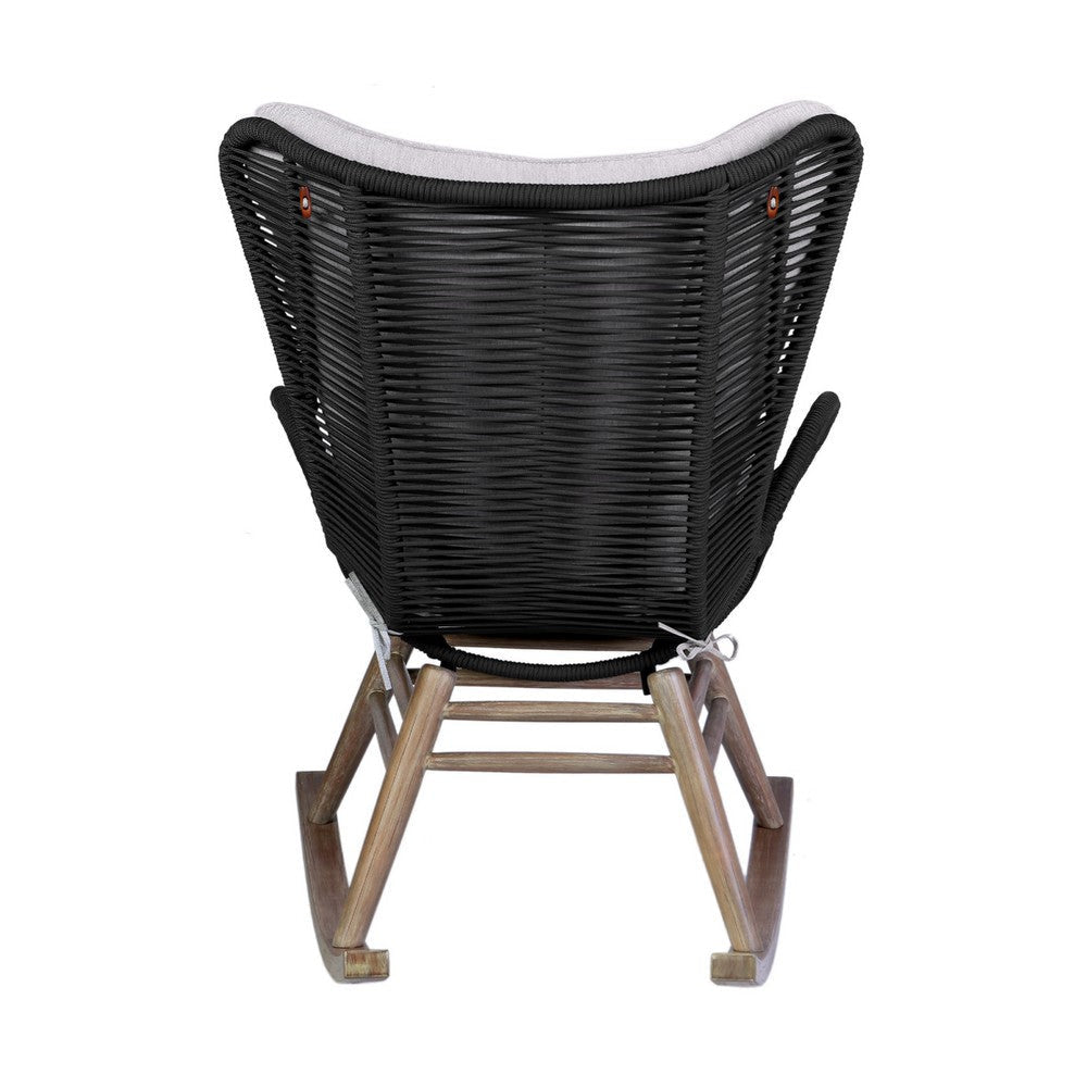 Mina Outdoor Rocking Chair | Gray Rope Woven Back | Eucalyptus Wood BM339181