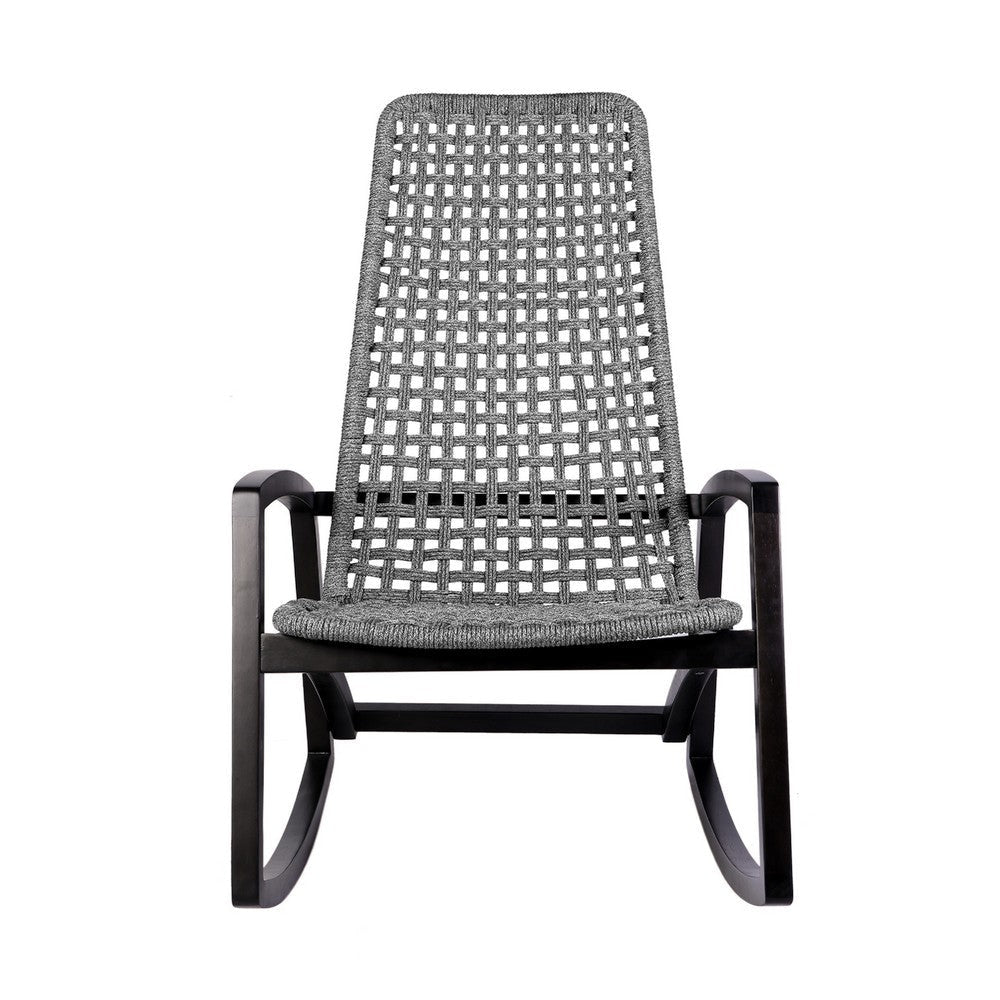 Gynn Outdoor Rocking Chair | Gray Rope Woven | Black Eucalyptus Frame BM339182
