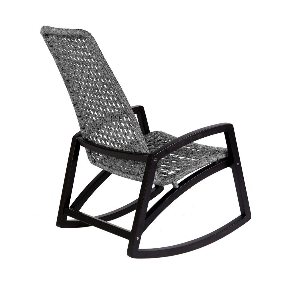 Gynn Outdoor Rocking Chair | Gray Rope Woven | Black Eucalyptus Frame BM339182