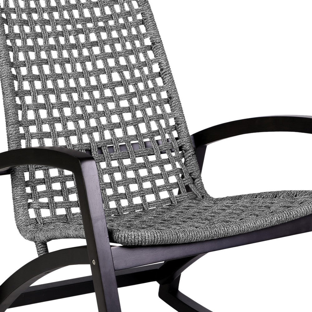 Gynn Outdoor Rocking Chair | Gray Rope Woven | Black Eucalyptus Frame BM339182