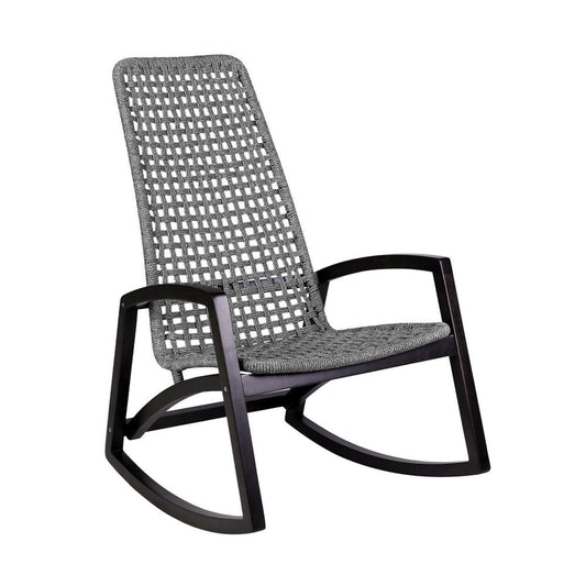 Gynn Outdoor Rocking Chair | Gray Rope Woven | Black Eucalyptus Frame
