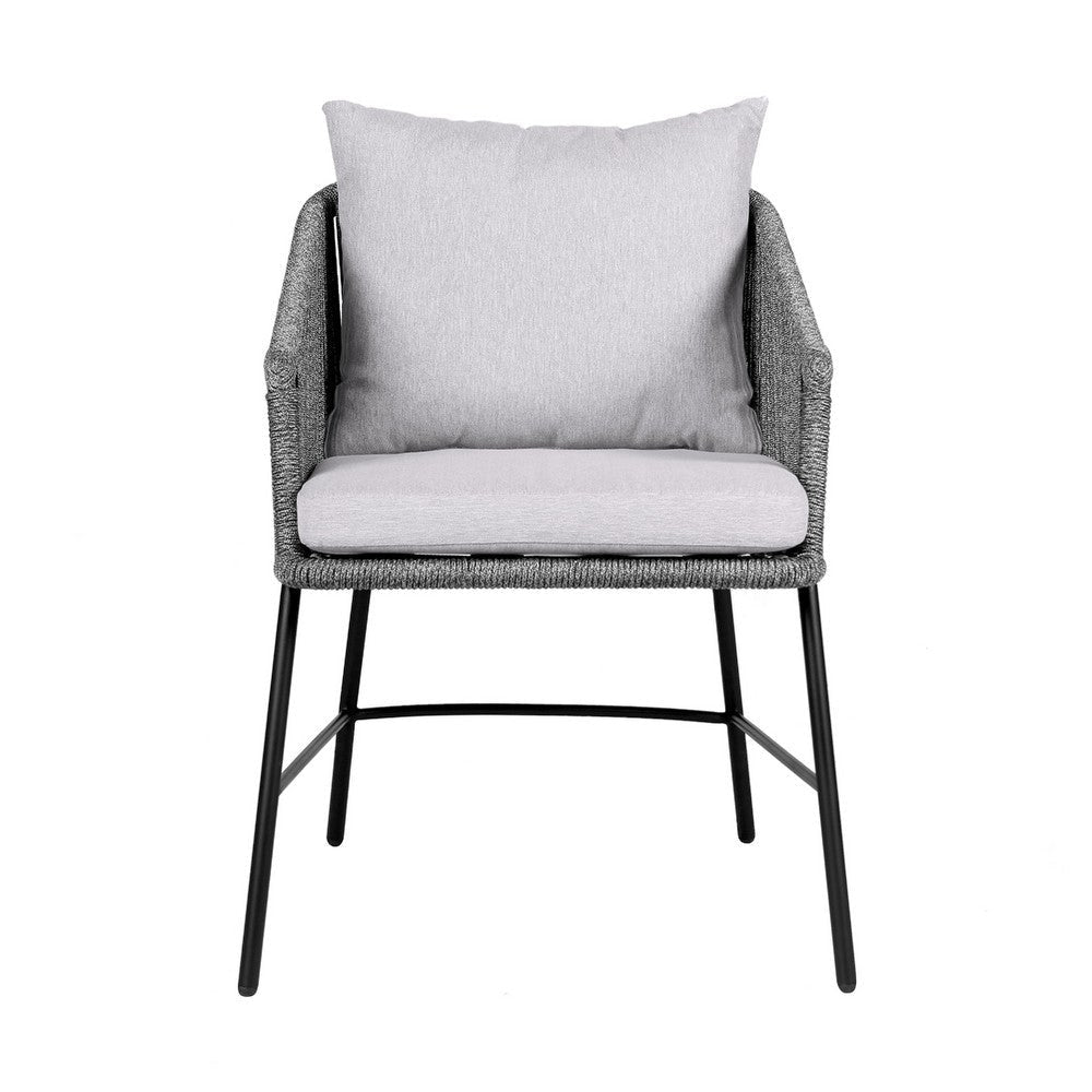 Dynn Outdoor Dining Chair | Gray Rope Woven & Cushions | Black Steel BM339184