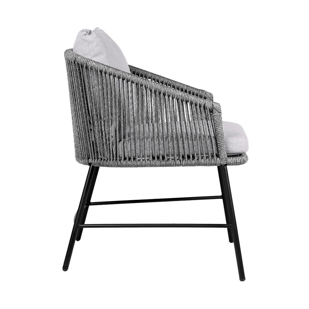 Dynn Outdoor Dining Chair | Gray Rope Woven & Cushions | Black Steel BM339184