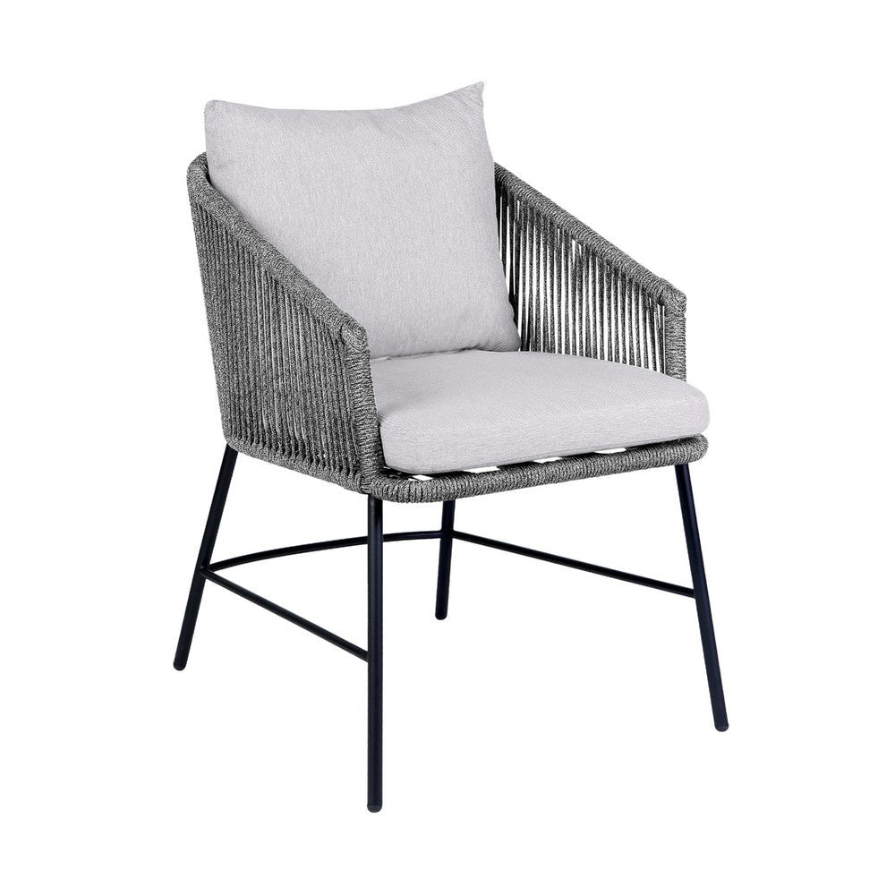 Dynn Outdoor Dining Chair | Gray Rope Woven & Cushions | Black Steel