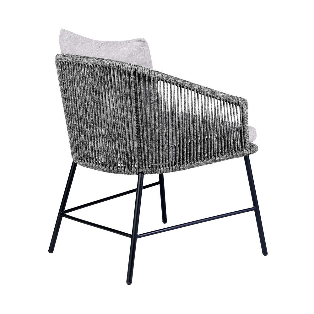Dynn Outdoor Dining Chair | Gray Rope Woven & Cushions | Black Steel BM339184