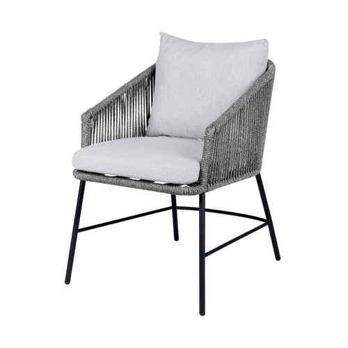 Dynn Outdoor Dining Chair | Gray Rope Woven & Cushions | Black Steel