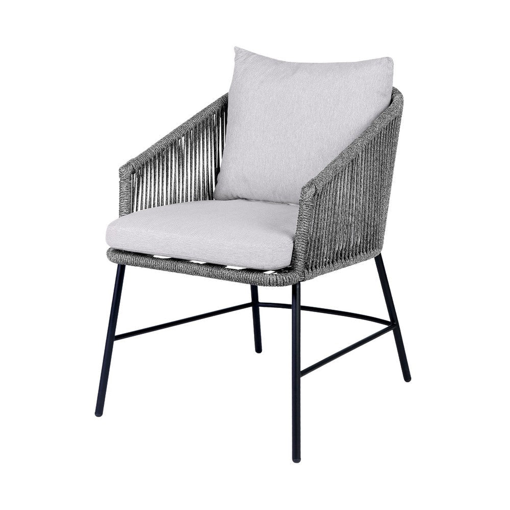 Dynn Outdoor Dining Chair | Gray Rope Woven & Cushions | Black Steel BM339184