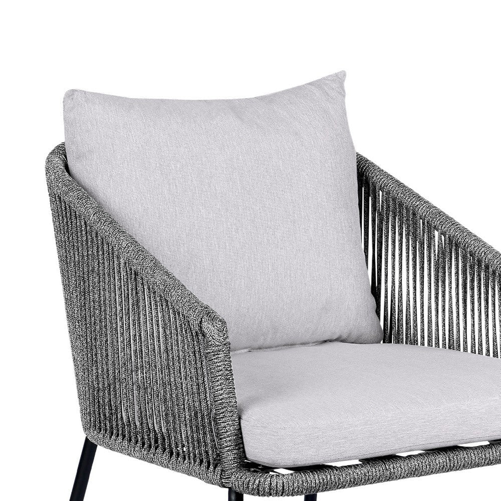 Dynn Outdoor Dining Chair | Gray Rope Woven & Cushions | Black Steel BM339184