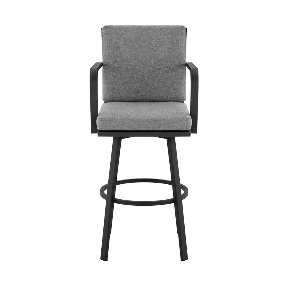 Fely Outdoor Swivel Barstool Chair | Black Aluminum & Gray Cushions BM339185