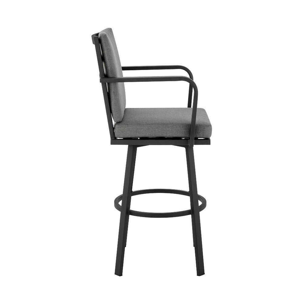 Fely Outdoor Swivel Barstool Chair | Black Aluminum & Gray Cushions BM339185