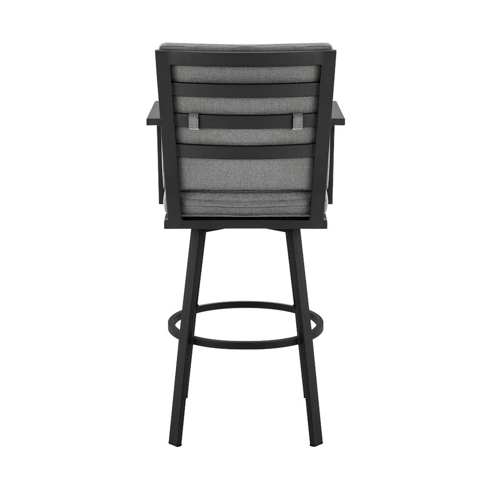 Fely Outdoor Swivel Barstool Chair | Black Aluminum & Gray Cushions BM339185